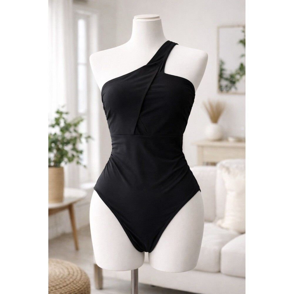 JETS Australia Black One Shoulder Mesh One-Piece Swimsuit Women’s Size 6 NWT